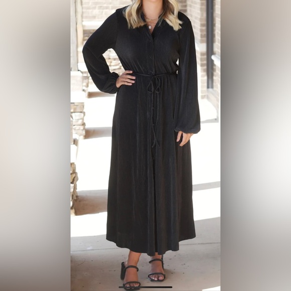 Pretty Pleated Button Down Maxi Dress - Black - Picture 6 of 6